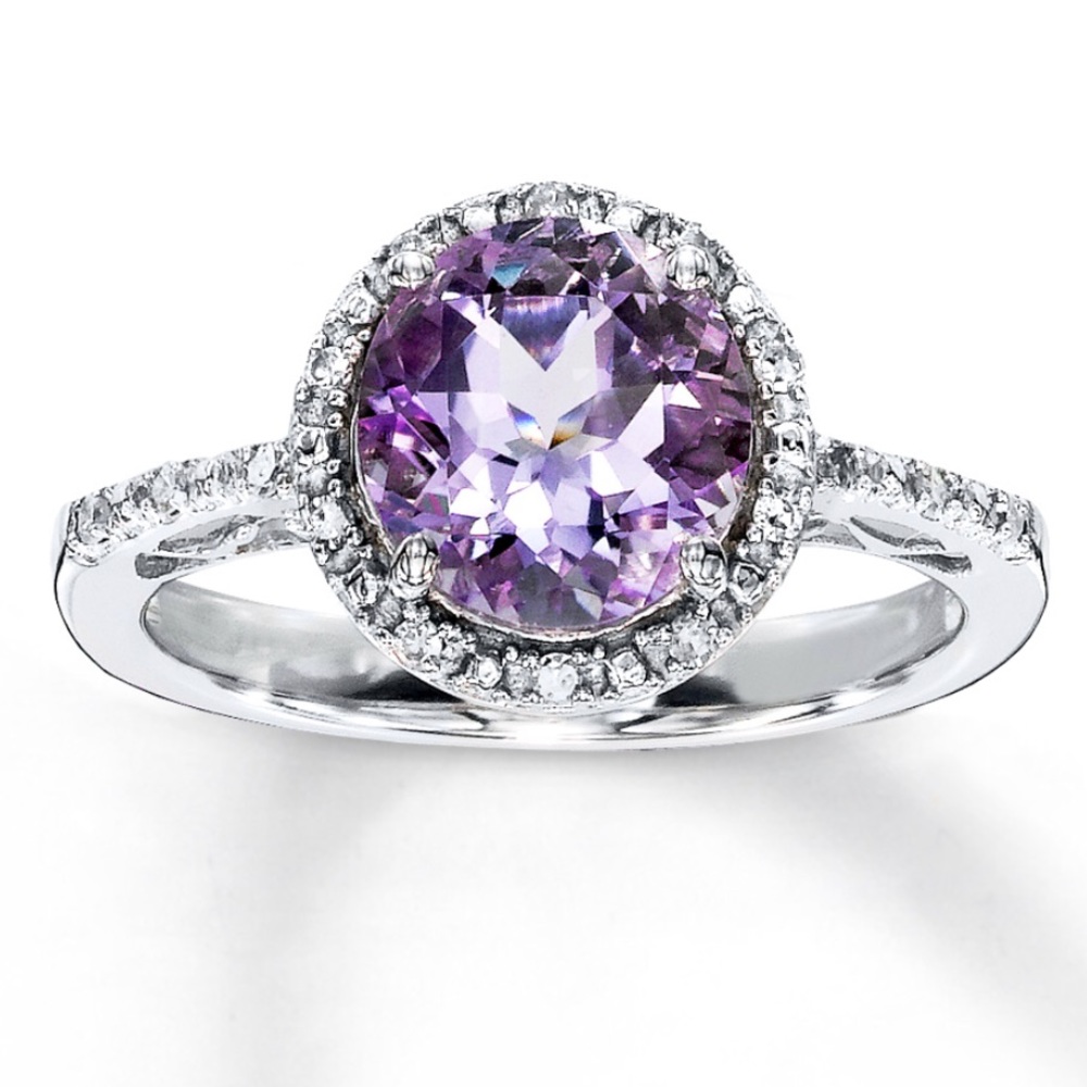 Amethyst Ring Round-Cut w/ Diamonds